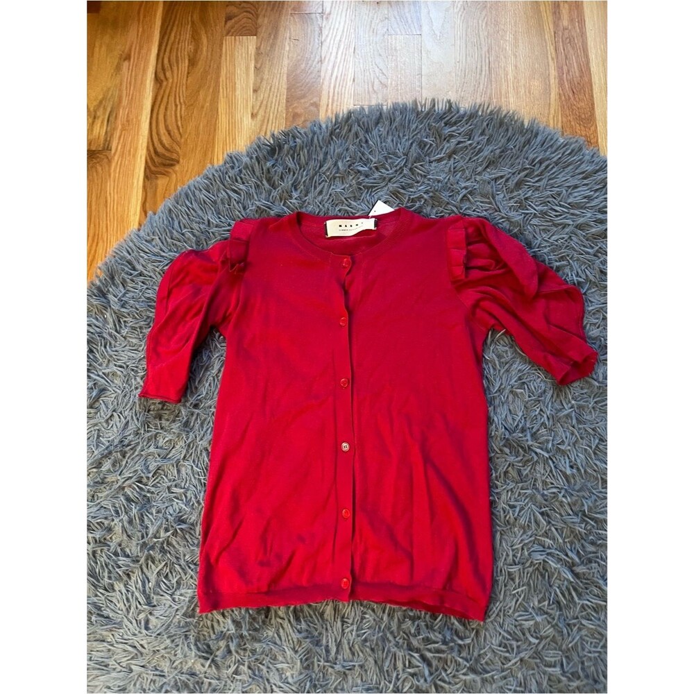 Marni Summer 2011 Red Button Front Puff Sleeve Cotton Cardigan Size S